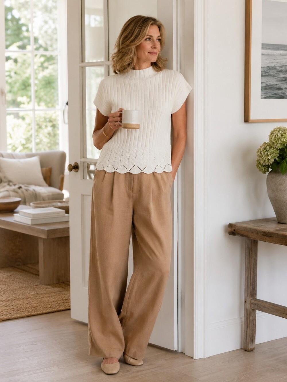 Papermoon Rory Mock Neck Sweater Vest in Cream Cottagecore Coastal Women's S NWT